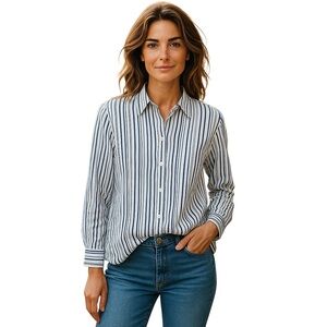 Tommy Hilfiger Women's Button U Sz 14 Cotton Relaxed Fit Blue Striped Shirt